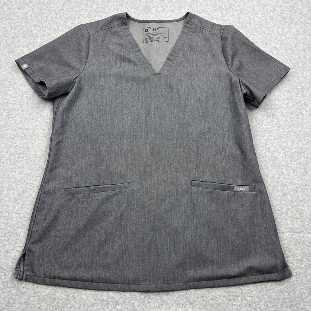 FIGS Casma Three-Pocket Scrub‎ Top Women's Small Gray V-Neck T-Shirt Work Nurse